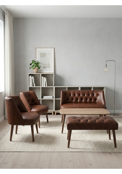 Milano Acı Kahve Deri Çay Seti Koltuk Takımı 2+1+1 Bench Sehpa Dahil Ofis Balkon Kuaför Bekleme Takımı Kahverengi Milano Acı Kahve Deri Çay Seti Koltuk Takımı 2+1+1 Bench Sehpa Dahil Ofis Balkon Kuaför Bekleme Takımı Kahverengi