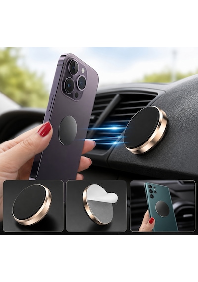 Peugeot Rifter Manyetik Araç İçi Telefon Tutucu Yapışkanlı Dashboard Telefon Standı, Metal Plakalı