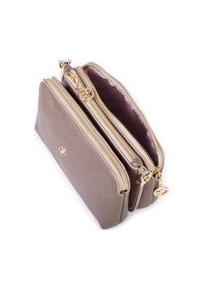 Nas Bag Mini Boy Kadın 3 Gözlü Çapraz Çanta En 18 Cm Boy 11 Cm Vizon Victoria