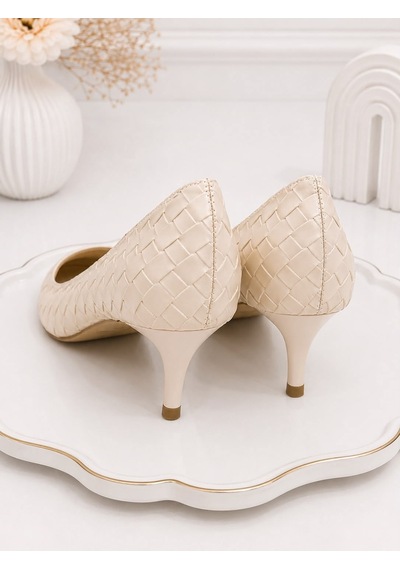 Dabab Shoes Lılya Kadın Bej Sivri Burun Örgü Desenli 6 Cm İnce Topuklu Stiletto Ayakkabı