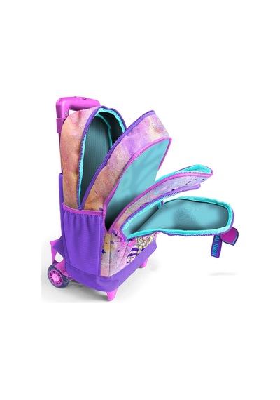 Coral High Kids Pembe Mor Fashion Girl Desenli Üç Bölmeli Çekçekli Okul Sırt Çantası 23955
