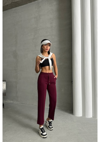 Neşeli Butik Kadın Likralı Modal Kumaş Çımalı Binici Pantolon Nbg064 Bordo