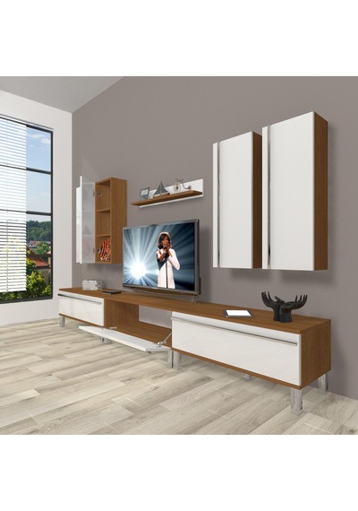 Decoraktiv Eko 8d Mdf Krom Ayaklı Tv Ünitesi Tv Sehpası - Ceviz Beyaz Ahşap - Beyaz Decoraktiv Eko 8d Mdf Krom Ayaklı Tv Ünitesi Tv Sehpası - Ceviz Beyaz Ahşap - Beyaz
