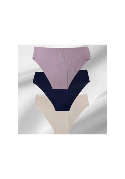 Kadın 3'lü Dikişsiz Lazer Kesim Iz Yapmaz Likralı Bikini Slip Külot Açık Beyaz