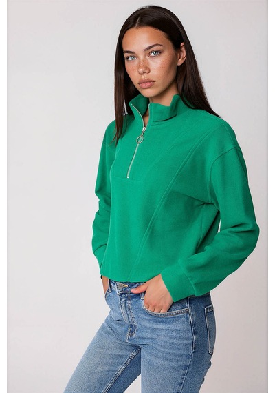 Vitrin Dik Yaka Fermuarlı Örme Sweatshirt Yeşil