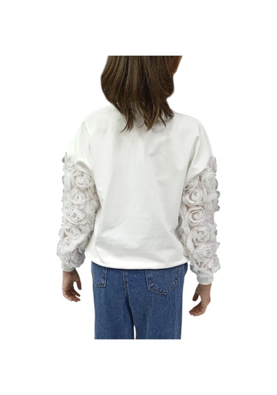 İrem Çocuk Giyim Kız Çocuk Tül Kollu Gül Detaylı Sweatshirt Ve Bol Paça Kot Pantolon Takımı Beyaz İrem Çocuk Giyim Kız Çocuk Tül Kollu Gül Detaylı Sweatshirt Ve Bol Paça Kot Pantolon Takımı Beyaz