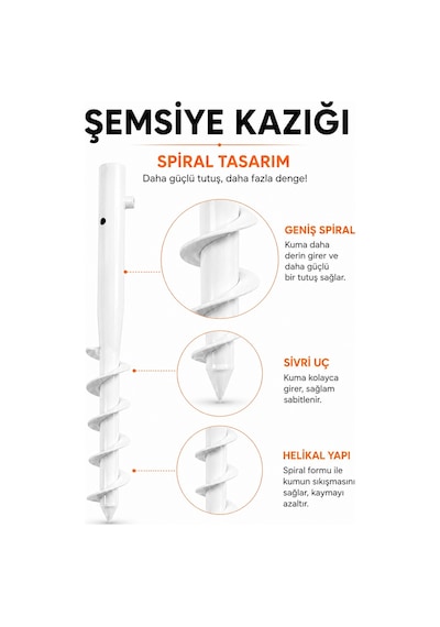 Beyaz Renk Plaj Şemsiye Kazığı 46 Cm