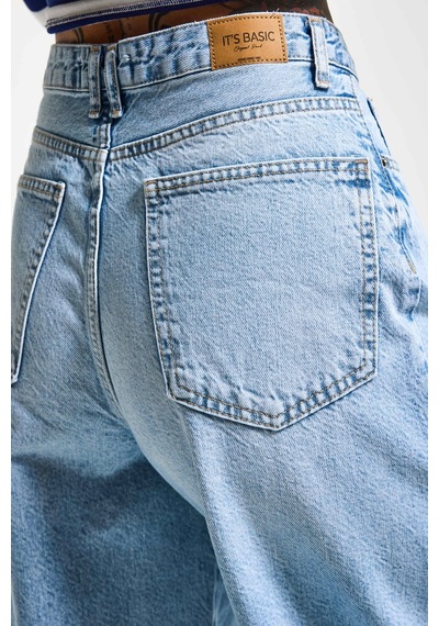 Itsbasic Kadın Ice Renk 4s6-27 Regular Fit Yüksek Bel %100 Koton Rahat Kesim Denim Jean Buz Mavi
