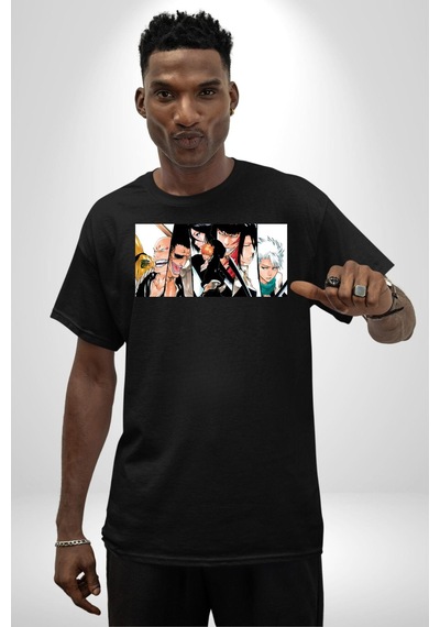 Bleach Anime Pamuklu Bisiklet Yaka Unisex Oversize Boyfriend Dijital Baskılı Siyah T-shirt Siyah