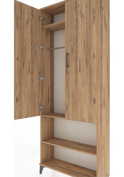 Arges Dolap 3 Raflı 2 Kapaklı Tek Askılı 88x30x221 Çam-çam Çam