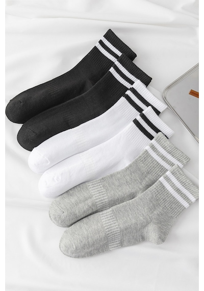 Bgk Unisex 6 Çift Düz Siyah Beyaz Tenis Çorap Beyaz