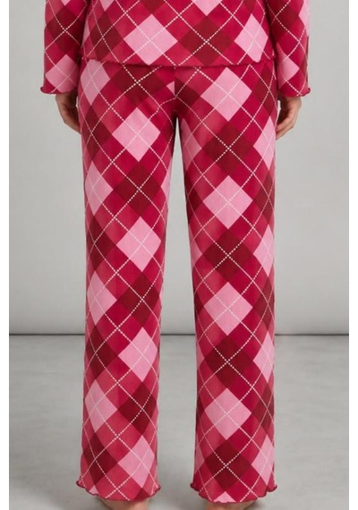 Kadın Çizgili Regular Fit Kırmızı Pijama Takımı 4766