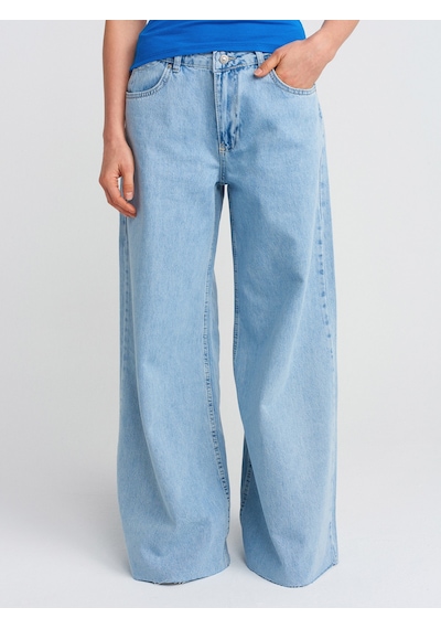 Dilvin 71787 Paçası Dikişsiz Geniş Denim Pantolon-mavi Mavi