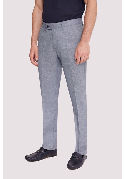 Erkek Gri Regular Fit Çizgili Keten Pantolon
