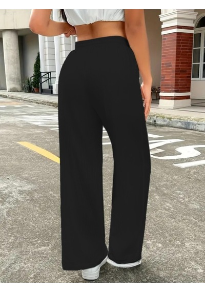 Ramımse Kadın Yüksek Bel Bol Paça Bürümcük Pantolon Siyah