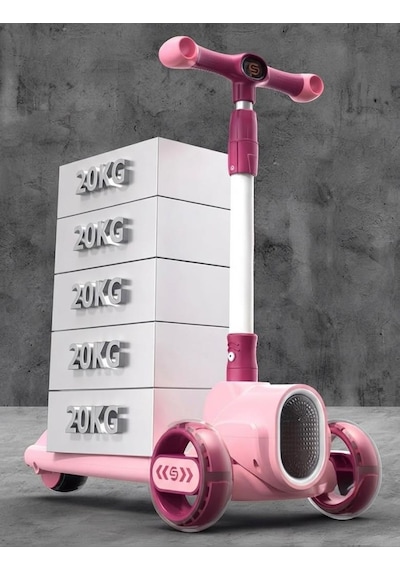 Işıklı Ve Müzikli Çocuk Scooterı4 Kademeli Ayarlanabilir Gidon Yüksekllikli Özel Tasarımlı Scooter Pembe