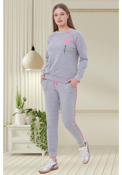 Mecit Pijama Mecit 6200 Bayan Gri Spor Uzun Kollu Pijama Takımı Gri