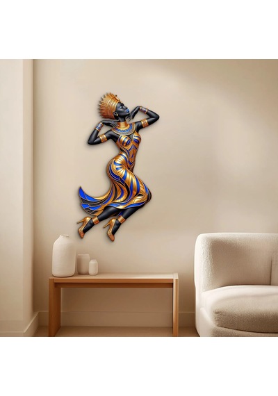 Altın Ve Mavi Afrika Kraliçesi - Metal Tablo - Dec0264 28 X 50 Cm Çok Renkli