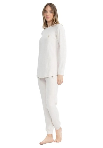U.s. Polo Assn. Kadın Fitilli Yuvarlak Yaka Pijama Takımı Bej