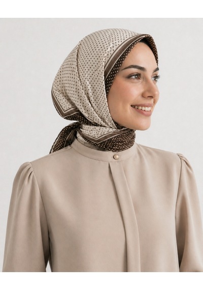 Tarzını Seç Kahverengi Şerit Puantiyeli Fular / Bandana / Aksesuar/ Eşarp 90x90 Cm