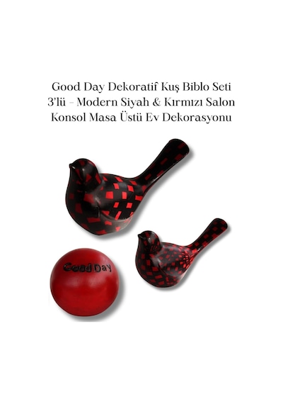 Good Day Dekoratif Kuş Biblo Seti 3 Lü Modern Siyah Kırmızı