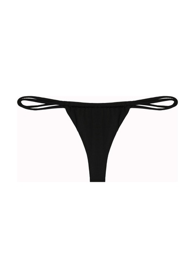 İpli Bantlı String Tek Bikini Alt Siyah