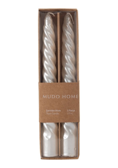 Mudo Home 2li Burgulu Şamdan Mum Sedef 18cm 419650
