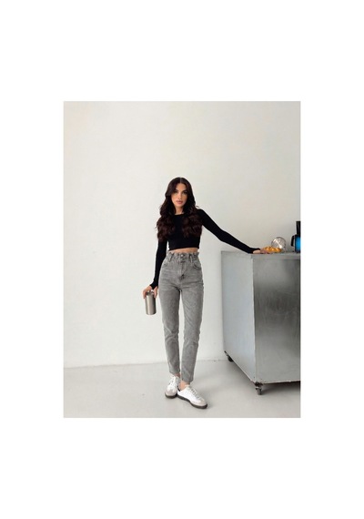 Kene Jeans Gri Kemer Büzgülü Çift Düğme Mom Kot Pantolon Gri