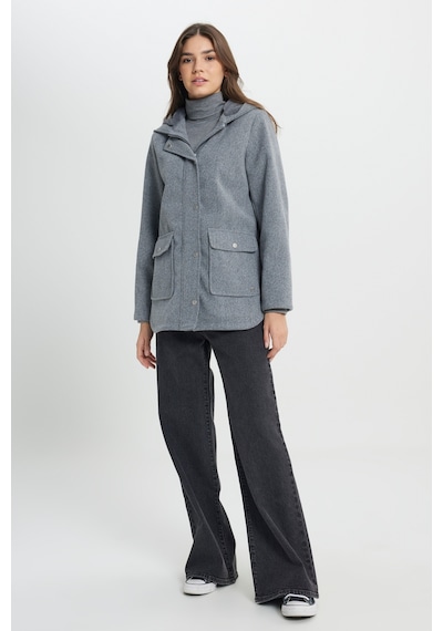 Regular Fit Normal Kesim Kapüşonlu Gri Parka Ceket W242742035 Gri