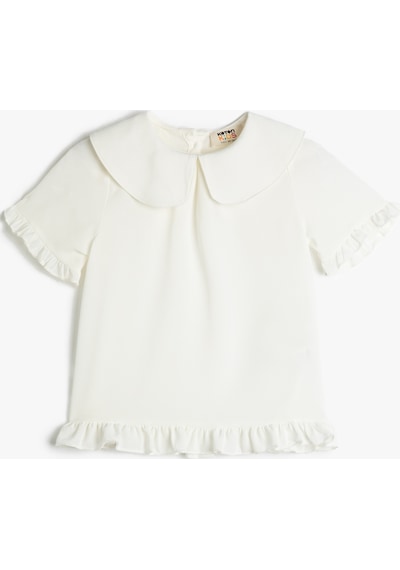 Koton Bebe Yaka Bluz Fırfır Detaylı Kısa Kollu Kırık Beyaz 3skg60014aw 3SKG60014AW001 Ekru