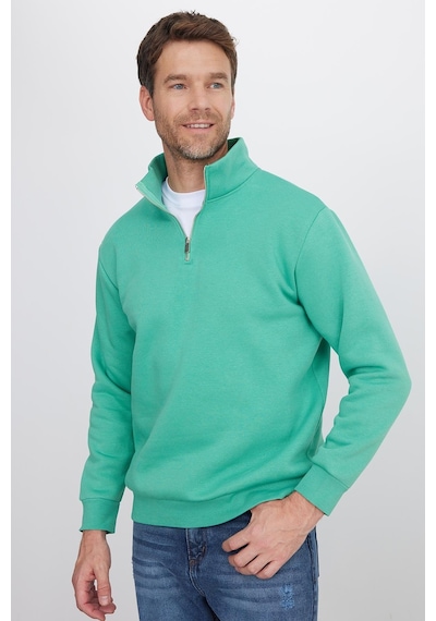 Tudors Unisex Relax Fit Rahat Kesim Pamuklu İçi Polarlı Yarım Fermuarlı Yeşil Dik Yaka Sweatshirt-35175 Yeşil Tudors Unisex Relax Fit Rahat Kesim Pamuklu İçi Polarlı Yarım Fermuarlı Yeşil Dik Yaka Sweatshirt-35175 Yeşil