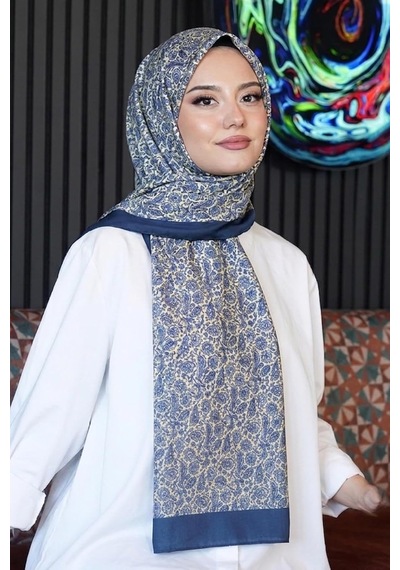 Çiçek Desen Turkuaz Soft Pamuk Şal Çok Renkli 42