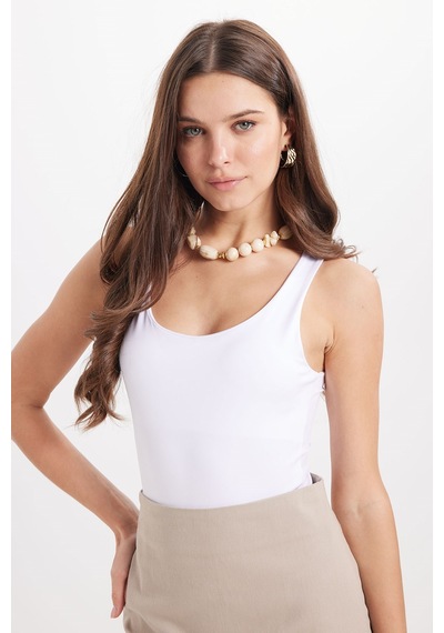 Tudors Kadın Standart Fit Normal Kesim Kolsuz Halter Yaka Beyaz Crop Atlet-50962