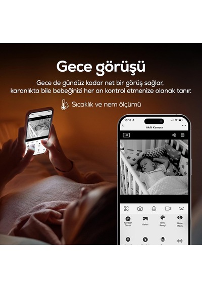 Bebek Kamerası 3mp 5 Monitörlü Mobil Kontrol Ninni Hareket Algılama Gece Görüş Mavi X7202 Genel