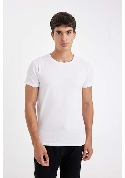 DeFacto Slim Fit Dar Kesim Bisiklet Yaka Kısa Kollu Pijama Üstü L4885AZ24WNWT34