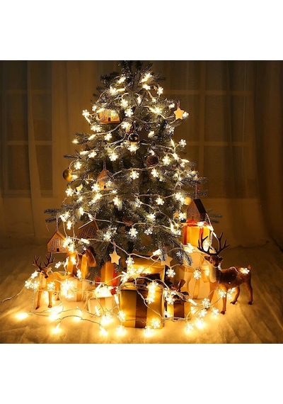 Yüksek Kalite 5 Metre Gün Işığı Kar Tanesi Led Işık Sabit Yanar 20 Ledli Fişli Noel Yılbaşı Işığı