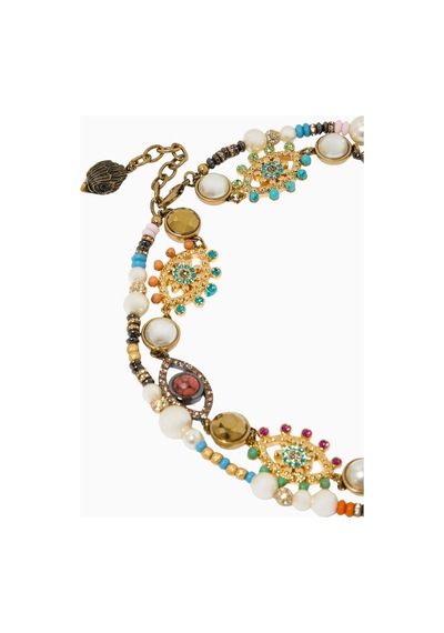 Multi-strand Eye Necklace, Çok Sıralı Göz Kolye, Incili, Kristalli Ve Nazar Boncuklu Gümüş