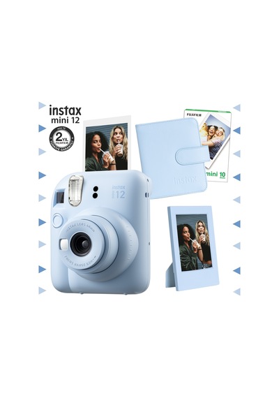 Fujifilm Instax Mini 12 Fotoğraf Makinesi + 10'lu Film + Çerçeve + Kare Albüm Seti Mavi