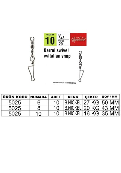 Captain 5025 İtalyan Klips 10lu Paket Black Nikel Standart - 6+4