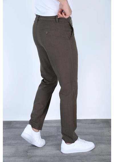 Myrab Denim Yazlık Rahat Kalıp Keten Pantolon Füme Kahverengi