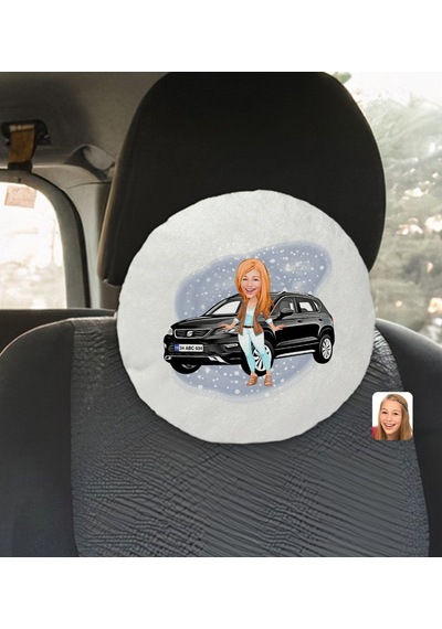 Kişiye Özel Plakalı Kadın Seat Ateca Karikatürlü Yuvarlak Araç Ko (503989111)