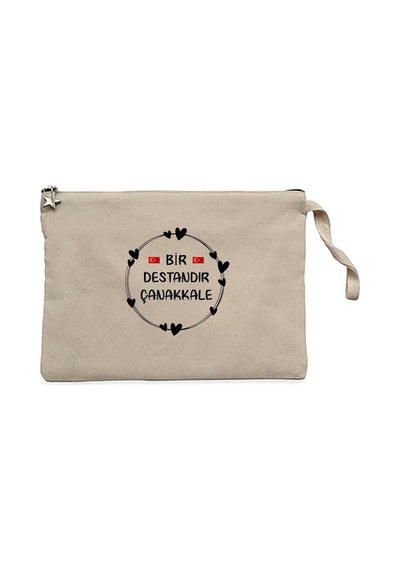 18 Mart Bir Destandır Çanakkale Krem Clutch Astarlı Cüzdan / El Çantası