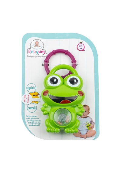 Kurbağa Figürlü Işıklı Sesli Çıngırak Bebek Oyuncağı +3 Ay Beyaz