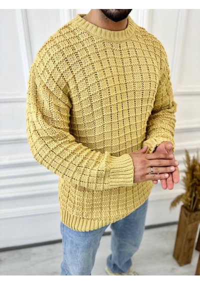 Elku Moda Kazak Oversize Kare Örme Desenli Naturel Pamuk Bol Kesim Tüylenmeyen Salaş Triko Kazak Hardal Elku Moda Kazak Oversize Kare Örme Desenli Naturel Pamuk Bol Kesim Tüylenmeyen Salaş Triko Kazak Hardal