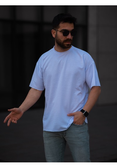 Erkek Oversize Tişört Beyaz Beyaz