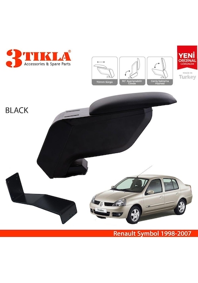 Renault Symbol 1998-2007 Delmesiz Çelik Ayaklı Siyah Kolçak Kol Dayama