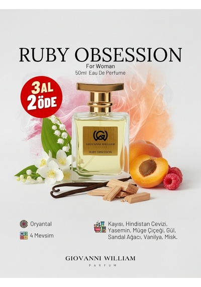 Ruby Obsession Kadın Parfüm Sexy Kayısı, Hindistan Cevizi, Yasemin, Vanilya, Misk Meyveli