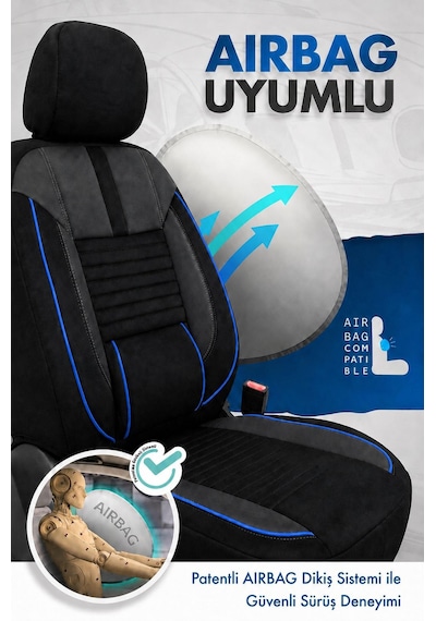 Fiat Linea Shadow Mavi Tay Tüyü Oto Koltuk Kılıfı Tam Set-kolay Montaj-terletmez-ortopedik 2007-2012