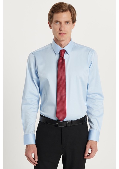Tudors Erkek Slim Fit Premium Likralı Pamuk Saten Açık Mavi Gömlek-35712 Açik Mavi