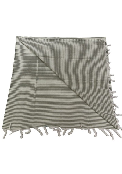 Ağcabay Denizli %100 Pamuklu 100x200cm Boho Stil Yeşil Çizgili Plaj Ve Havuz Peştemali, Şık Plaj Havlusu Açık Bej - Yeşil